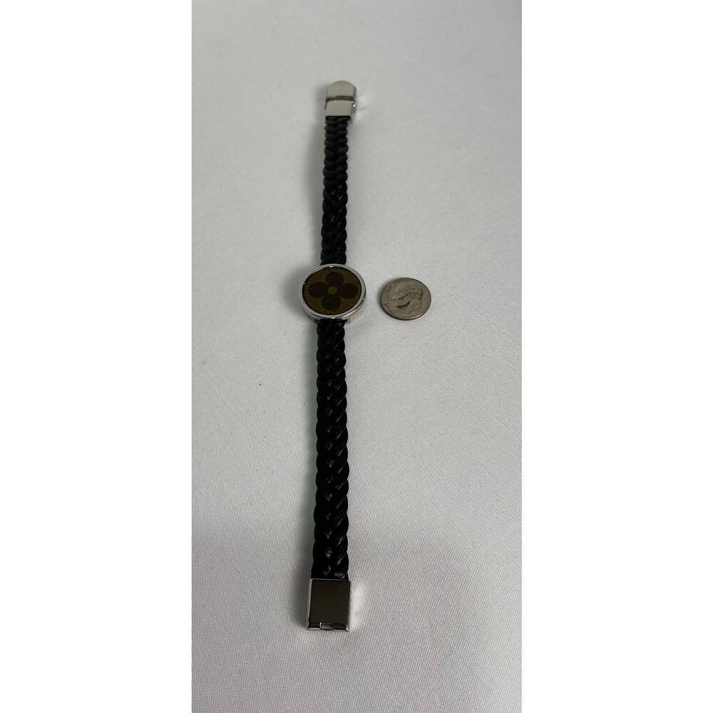Louis Vuitton Monogram Canvas Adjustable Black Leather Bracelet - Picture 4 of 9